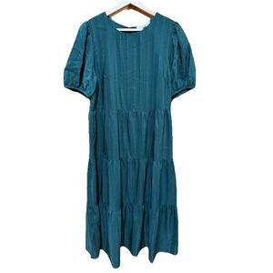 Treasure & Bond Women's Medium Green Midi Dress Short Sleeve Boho‎ EUC
